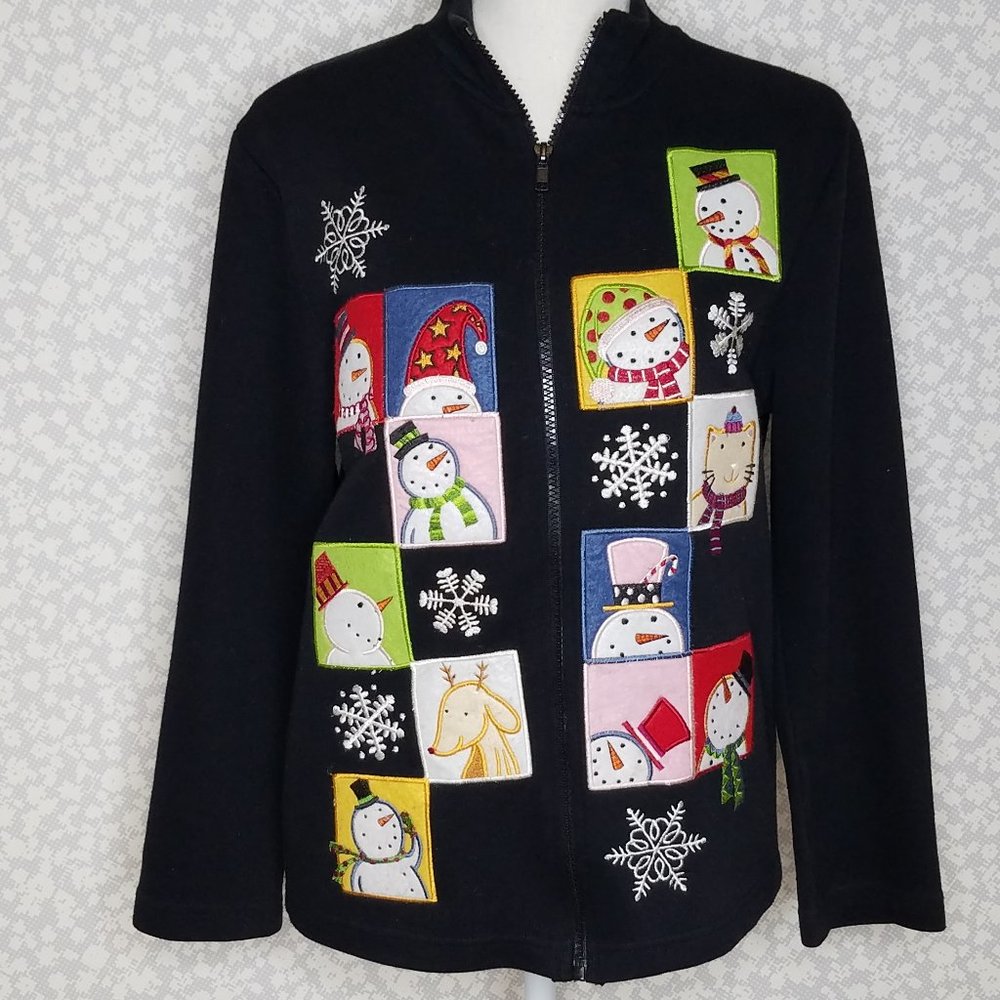 Onque Casuals Christmas Cat Zip Cardigan Sweater